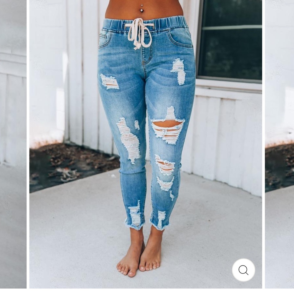 NEW Melarey Distressed Denim Joggers Large